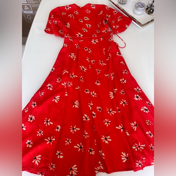 Anthropologie Faithfull the Brand Red Floral Midi Dress  wrap size xs - Picture 11 of 16